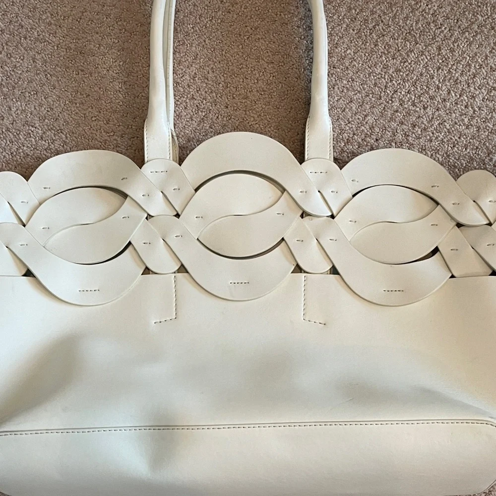 Lafayette 148 New York Leather Cream Woven Tote - Picture 3 of 7